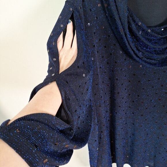 Catherines Metallic Blue Sequin Cowl Neck Tunic Top Women 4X - Picture 3 of 7